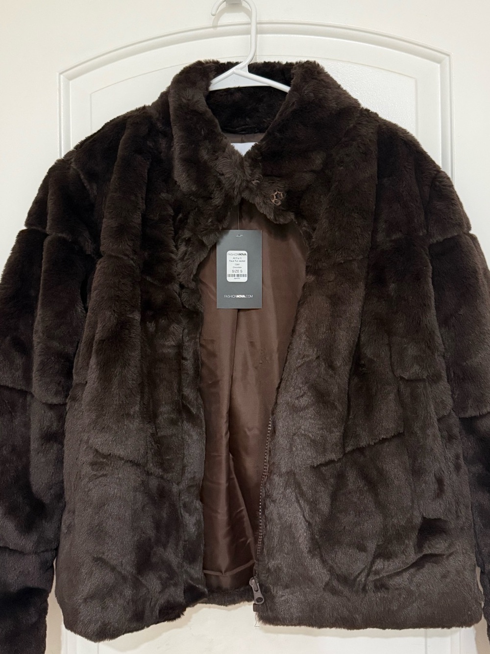 Fashion Nova Plush Faux Fur Jacket - Dark Brown